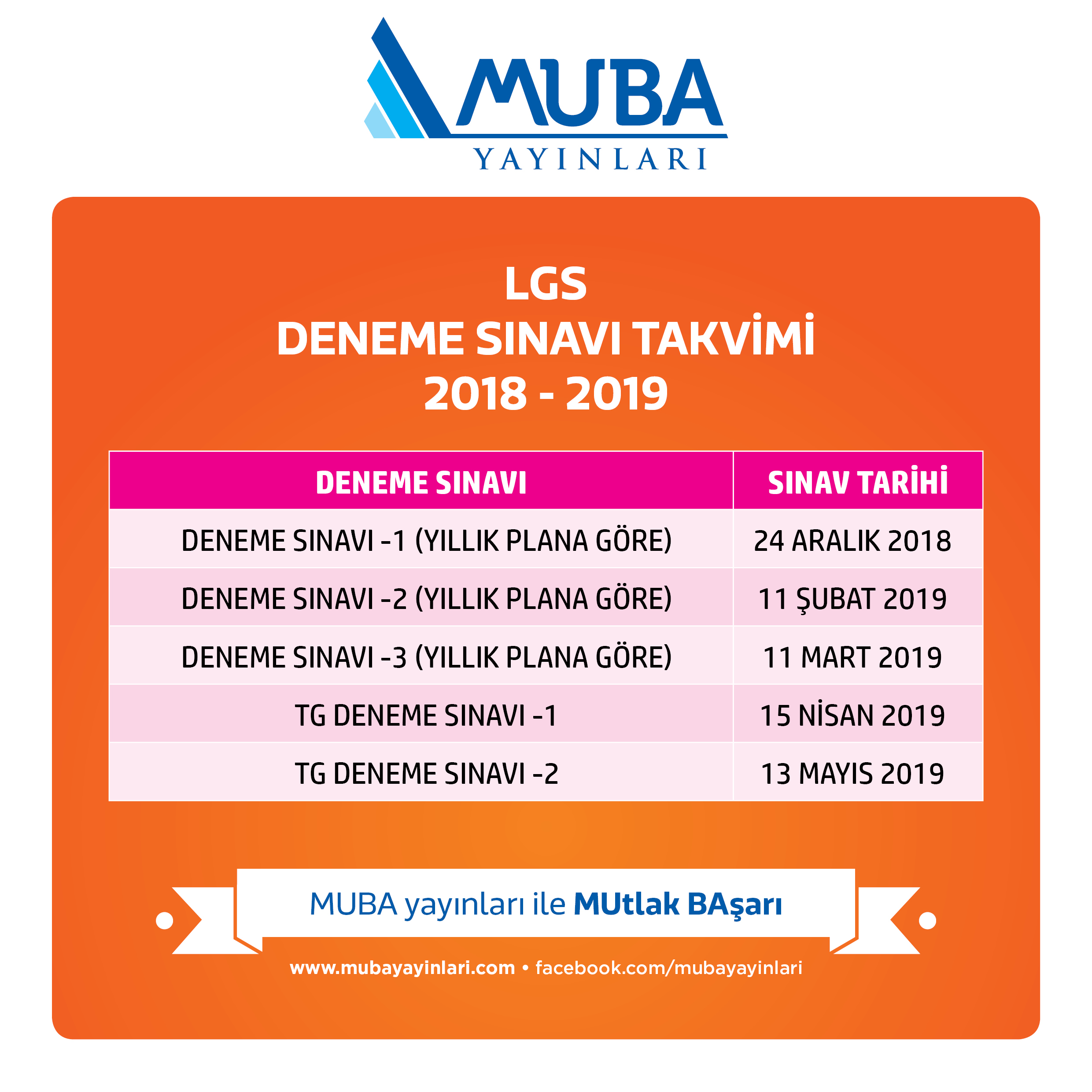 lgs deneme sinavi takvİmİ 2018 2019 muba yayınları