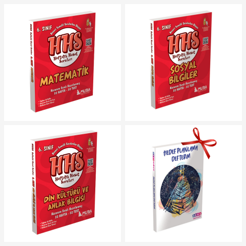 6.Sınıf Matematik, Sosyal Bilgileri ve Din Kültürü Haftalık Hasat Soruları (HHS) Set. Hedef Planlama Defter Hediyeli
